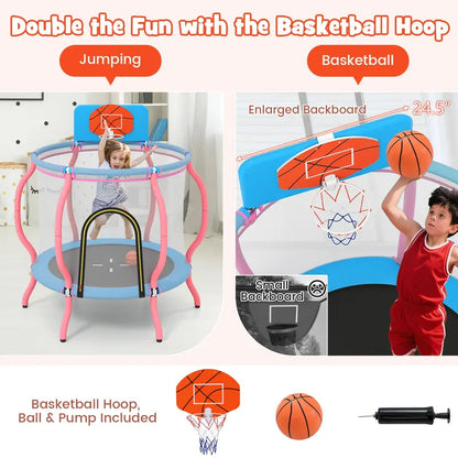 48-Inch Pumpkin-Themed Trampoline  Indoor/Outdoor Bounce Mat with Basketball Hoop & Backboard