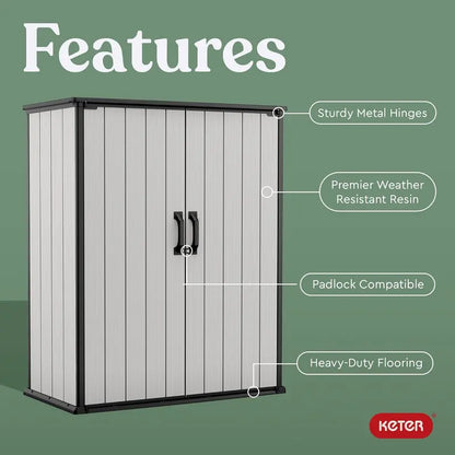 Keter Premier Tall Resin Storage Shed  4.6′ x 5.6′ Weatherproof Outdoor Shed with Built-in Shelving Brackets