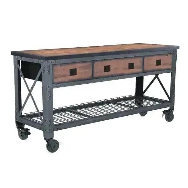Building Products Heavy-Duty 72″ Mobile Workbench  Triple-Drawer Design with Hardwood Surface