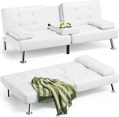 Homall Leather Futon Sofa Bed  Adjustable Reclining Couch with Armrests & Sleeper Function