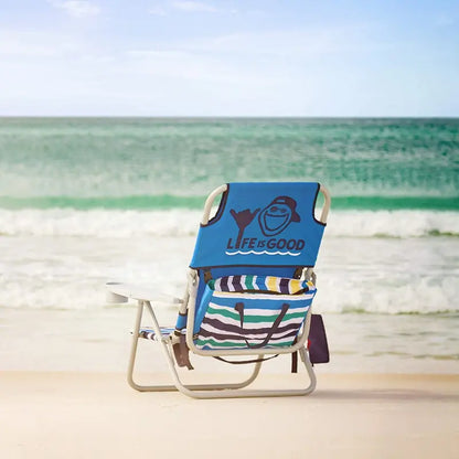 AKE Blue Compact Beach Chair  Short-Frame Design for Comfortable, Portable Seating