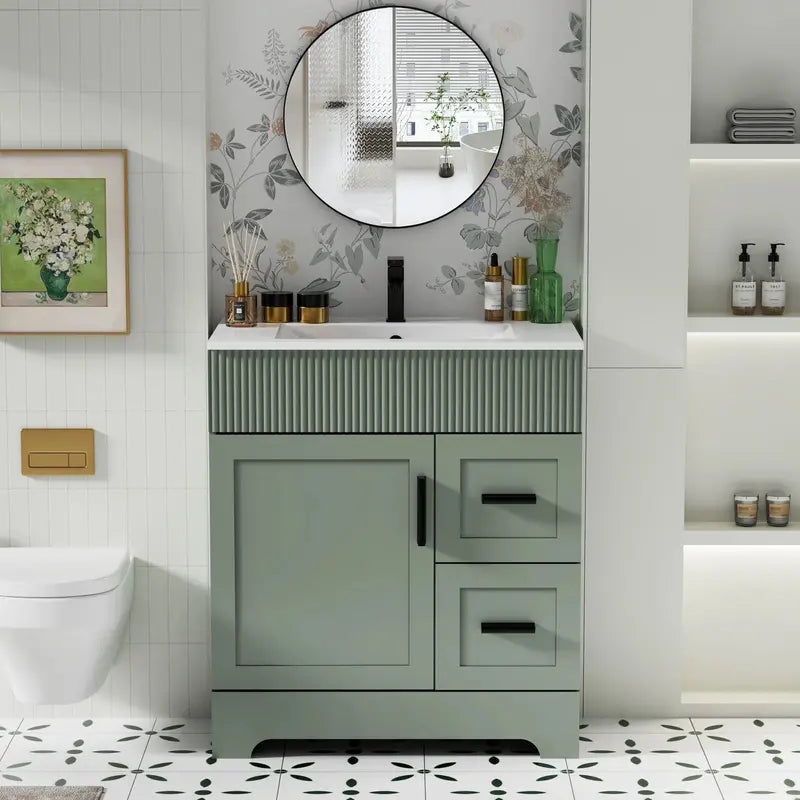 Wavy Line Bathroom Vanity Set  30″, 36″, 48″ Options with Pre-Installed Sink & Faucet
