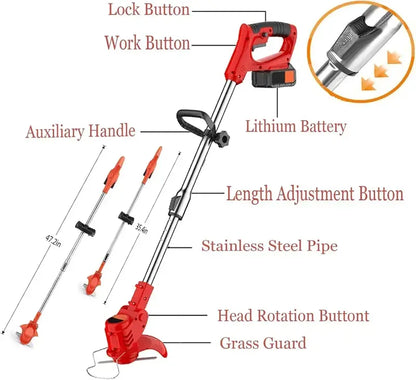 Cordless Electric Weed Trimmer  3-Blade Stringless Grass Cutter for Precision Edging