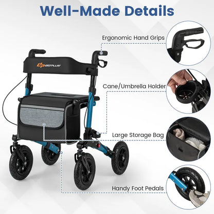 All-Terrain Rollator Walker for Seniors  Dual-Function Folding Design with 9-Inch Pneumatic Tires & Comfort Seat