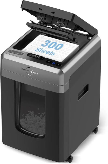 BONSEN Auto-Feed Paper Shredder  300-Sheet Capacity, P-4 Security, Quiet Operation & 8.1-Gallon Bin