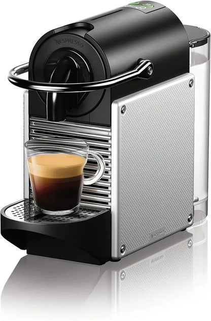 Nespresso Pixie by De’Longhi  Compact 19-Bar Espresso Machine in Sleek Silver Aluminum Design with 1.1L Water Tank