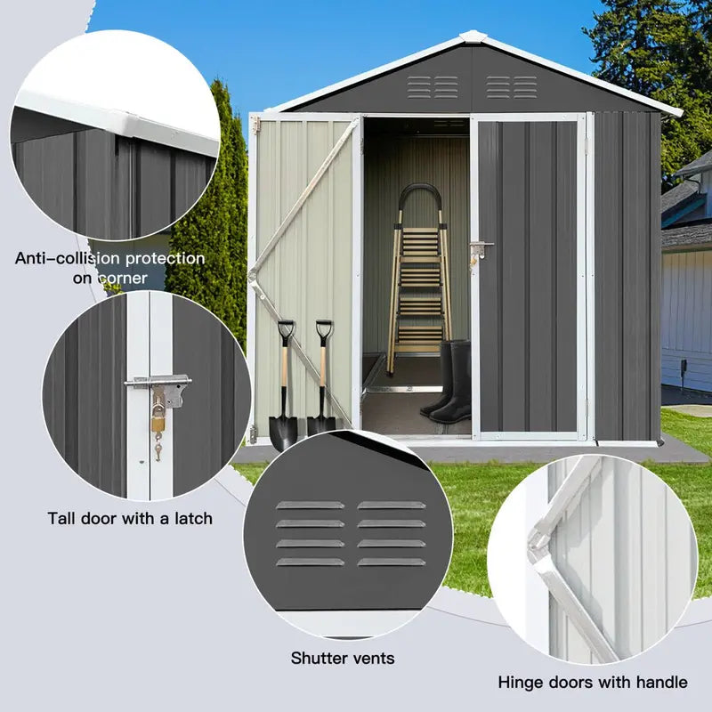 Seizeen 6  X 4  Outdoor Metal Storage Shed, Tools Storage Shed with Lockable Doors