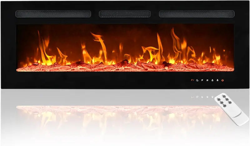 EUHOMY 50-Inch Recessed & Wall-Mounted Electric Fireplace  Adjustable Flame Color, Touchscreen, Timer & Remote, 750/1500W Linear Heater