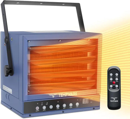 7500W Digital Ceiling-Mount Garage Heater  240V Hardwired Shop Heater with Full-Function Remote, 12-Hour Timer & Fan-Forced Heating (Blue)