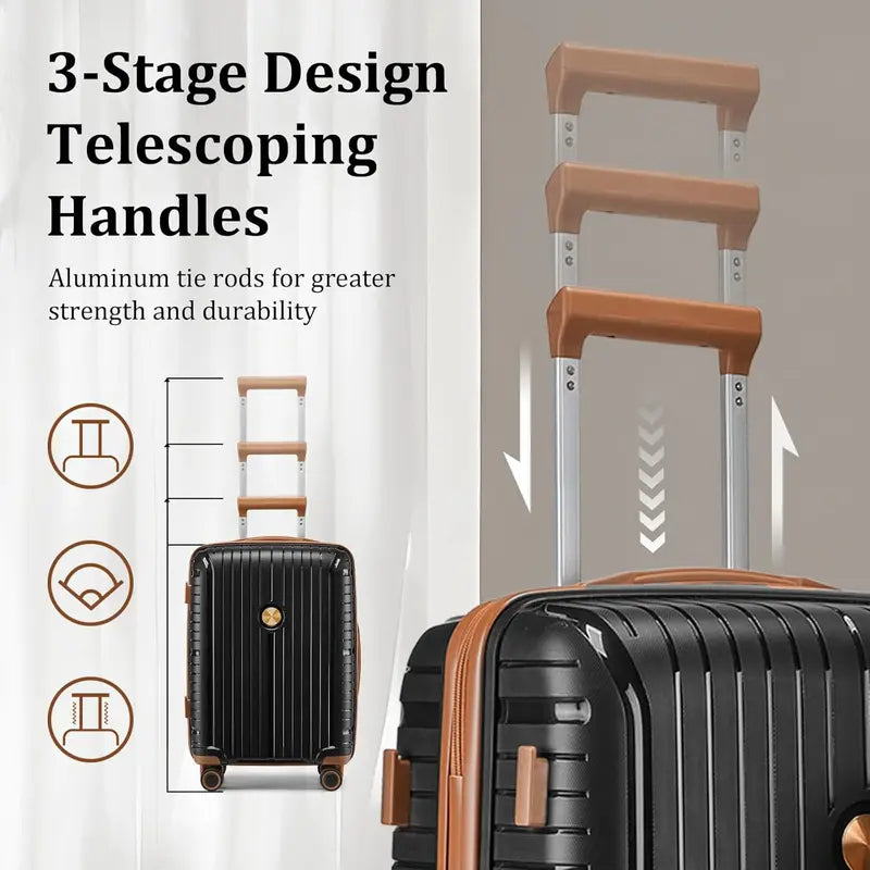 Lightweight 5-Piece PP Hardshell Carry-On Luggage Set  Dual Spinner Wheels & TSA Lock Travel Suitcases