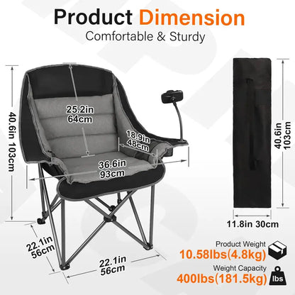 Premium Folding Camping Chair  400 lb Capacity, Cup & Phone Holders, Compact Design