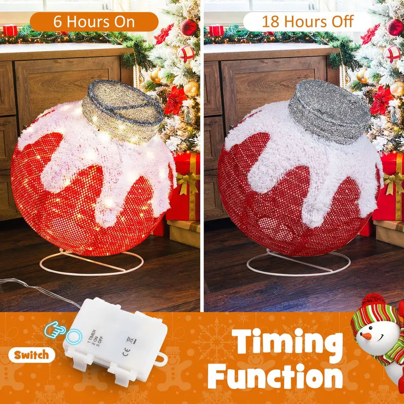 Pop-Up Indoor/Outdoor Christmas Ball Ornament — 80 LED Lights with Built-In Timer