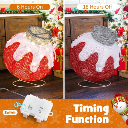 Pop-Up Indoor/Outdoor Christmas Ball Ornament — 80 LED Lights with Built-In Timer