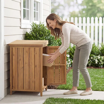 Weather-Resistant Outdoor Wood Package Delivery Box with Locking Lid