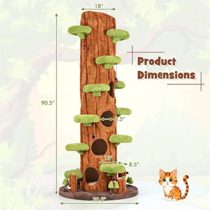 90.5-Inch Modern Cat Tree Tower  Realistic Multi-Level Indoor Play Structure with 5 Condos, Sisal Scratching Posts & Elevated Perches
