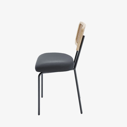 Lot de 2 chaises dossier rotin coussin velours noir Sofia