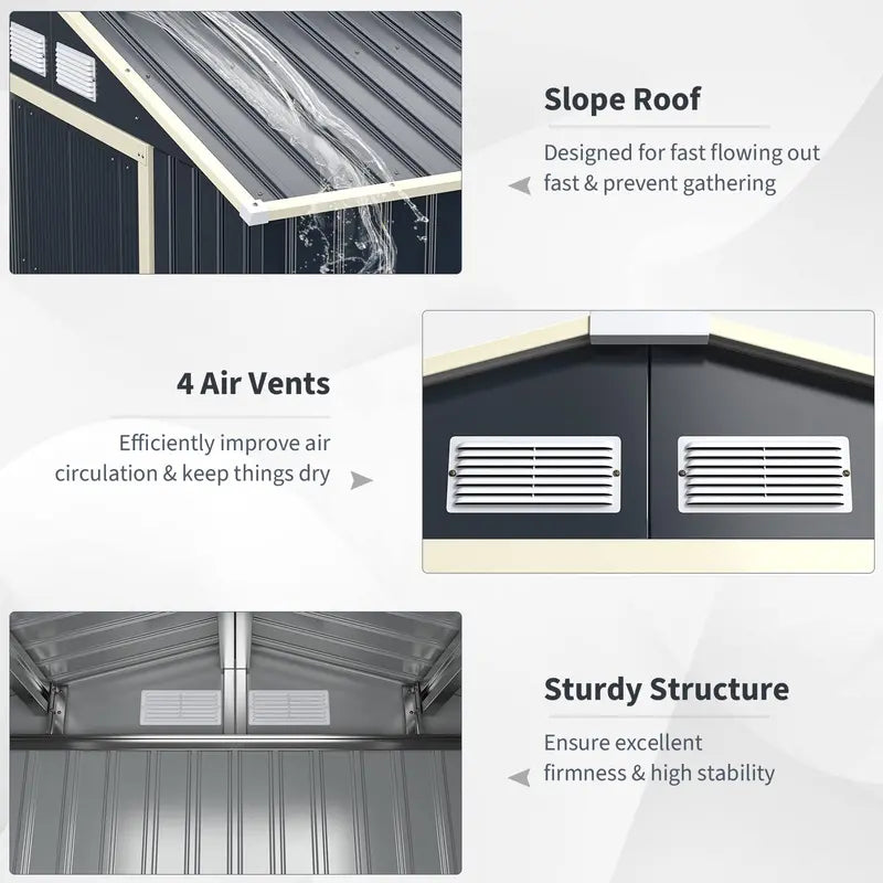 Heavy-Duty Metal Storage Shed  Outdoor 7’x6′, 9’x6′, or 9’x8′ Building with Vents & Sliding Doors