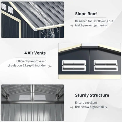 Heavy-Duty Metal Storage Shed  Outdoor 7’x6′, 9’x6′, or 9’x8′ Building with Vents & Sliding Doors