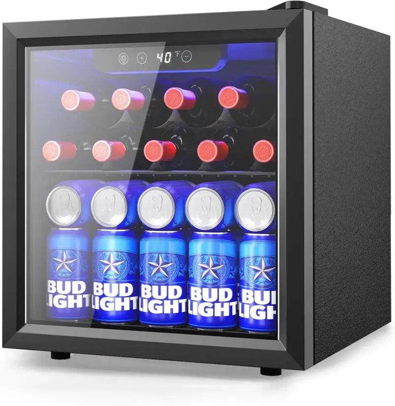 126-Can Beverage Refrigerator Cooler  Glass-Door Mini Fridge for Soda, Beer & Wine  Silver with Adjustable Shelves