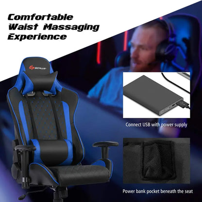 Adjustable Massage Gaming Chair  Reclining Backrest, Height-Adjustable Seat & Armrests