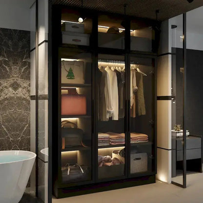 LED-Lit Glass Armoire  47.2″ Wide Wardrobe with Full-Glass Doors