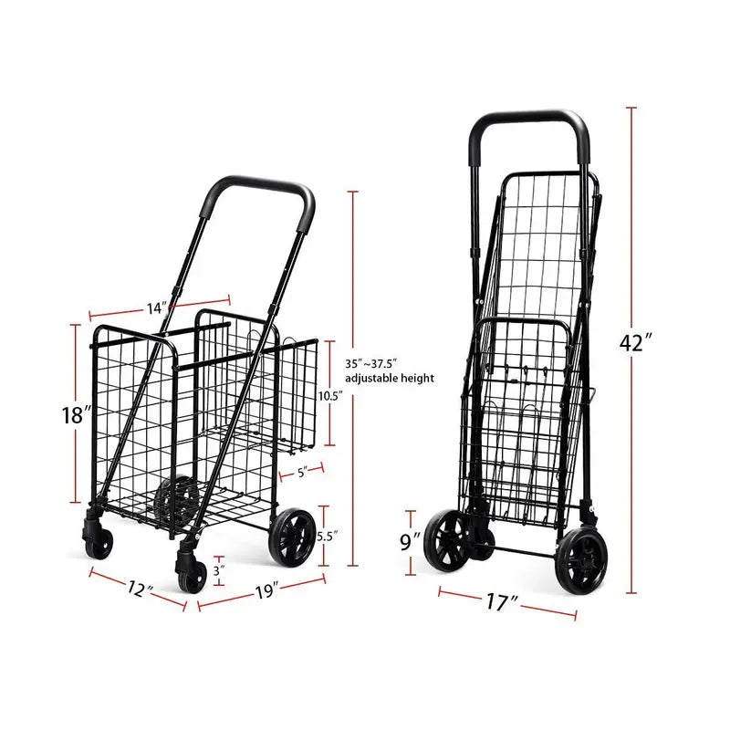 Dual-Basket Folding Utility Cart  Compact Shopping Trolley with 360° Swivel Wheels