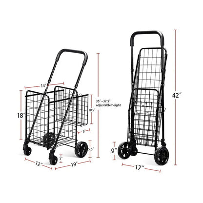 Dual-Basket Folding Utility Cart  Compact Shopping Trolley with 360° Swivel Wheels