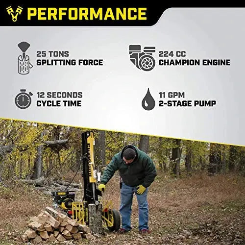 Champion 25-Ton Horizontal/Vertical Gas Log Splitter  Full-Beam Design with Auto-Return (Model 100251)