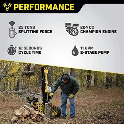 Champion 25-Ton Horizontal/Vertical Gas Log Splitter  Full-Beam Design with Auto-Return (Model 100251)