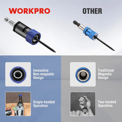WORKPRO Drywall Screw Setter & Extractor — Universal 1/4″ Impact Bit Holder for Standard Drivers