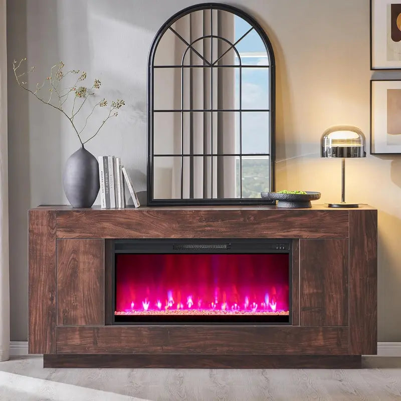 OKD 70-Inch Fireplace TV Stand Featuring 36-Inch Electric Fireplace & 80-Inch TV Support