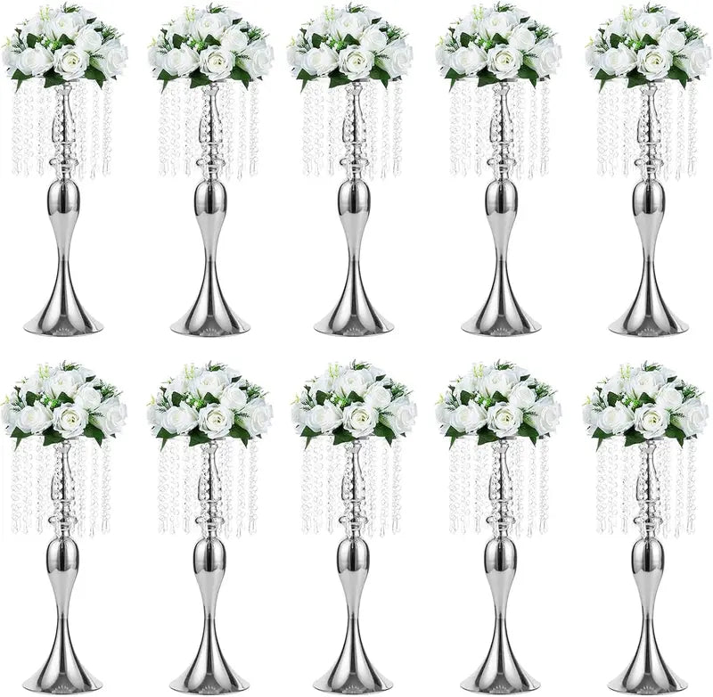 Sziqiqi Gold Tall Crystal Centerpiece Riser with Beads, 21.3″ for Weddings & Events, Pack of 10