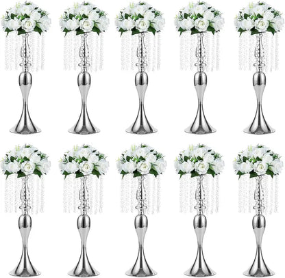 Sziqiqi Gold Tall Crystal Centerpiece Riser with Beads, 21.3″ for Weddings & Events, Pack of 10