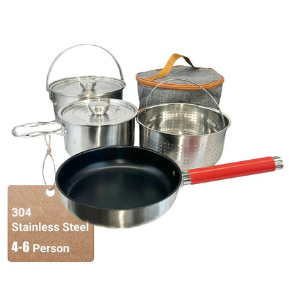 5-Piece Stainless Steel Camp Kitchen Set with Colander & Travel Bag