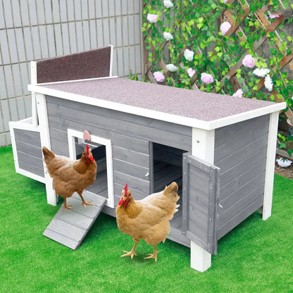 Petsfit Wooden Chicken Coop with Nesting Box,Weatherproof Poultry Cage, Rabbit Hutch Gray