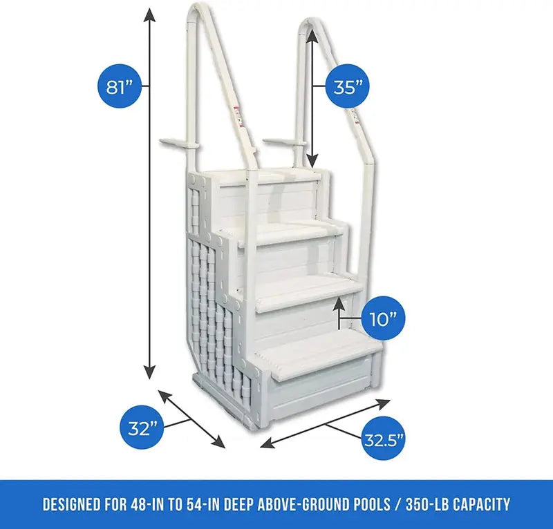 Easy Pool Above-Ground Swimming Pool Step  Deck-Mounted Entry Ladder with Safety Rails