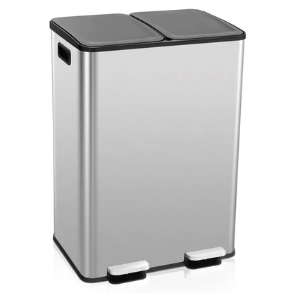 16-Gallon Dual-Bin Stainless Steel Kitchen Trash Can