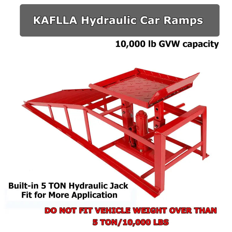 Confote 5-Ton Hydraulic Car Ramps  10,000-LB Capacity Portable Lift Ramps for Trucks & Vehicles (Red)