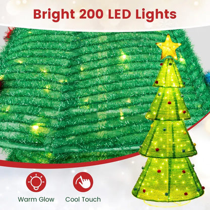 6.2-Foot Collapsible Pre-Lit Christmas Tree with 200 LEDs, Star Topper & Furry Ornaments