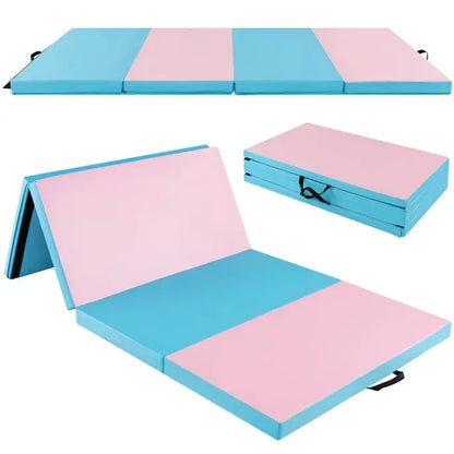 8′ x 4′ Folding Gymnastics Mat  2-Inch Thick Tumbling Pad with Carry Handles and Hook-and-Loop Closure