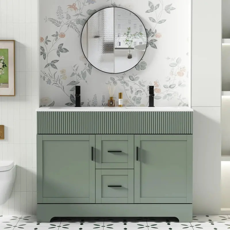 Wavy Line Bathroom Vanity Set  30″, 36″, 48″ Options with Pre-Installed Sink & Faucet