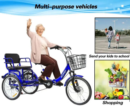 Foldable Adult Tricycle  20-Inch 7-Speed Blue Star-Striped 3-Wheeler for Comfortable Commuting