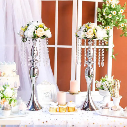 Sziqiqi Gold Tall Crystal Centerpiece Riser with Beads, 21.3″ for Weddings & Events, Pack of 10