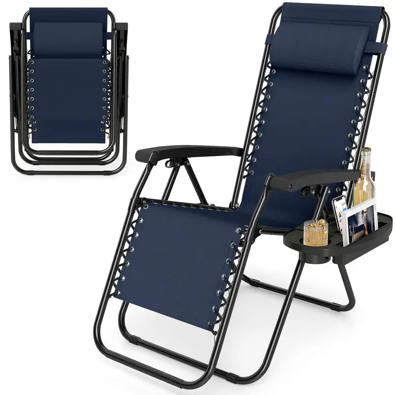 Zero-Gravity Recliner Chair  Ergonomic Backrest, Removable Pillow & Built-in Cup Holder Tray