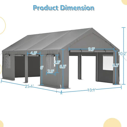 Thanaddo Reinforced Carport with Roll-Up Side Panels and Ventilated Windows