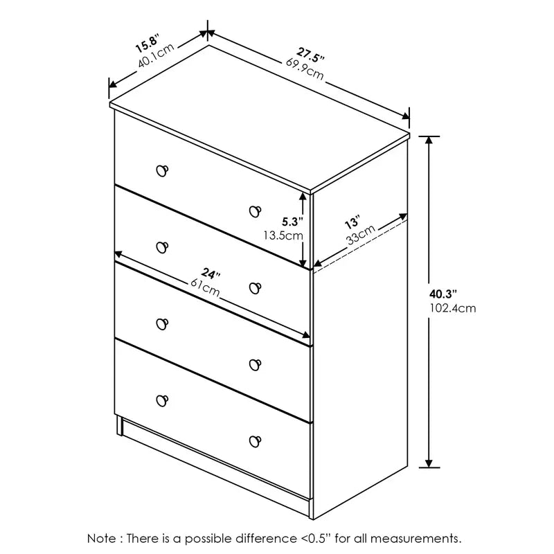 Tidur Simple 4-Drawer White Dresser, Modern Solid Design