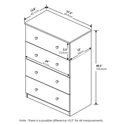 Tidur Simple 4-Drawer White Dresser, Modern Solid Design