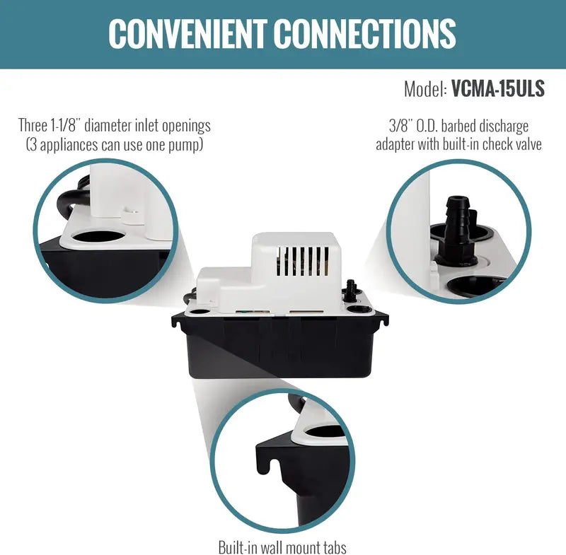 Little Giant 554405 65 GPH Condensate Pump with Safety Switch, White, VCMA-15ULS