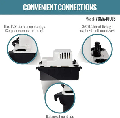 Little Giant 554405 65 GPH Condensate Pump with Safety Switch, White, VCMA-15ULS