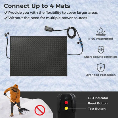 20″ x 30″ Heated Snow Melt Mat  Outdoor De-Icing Pad with Power Cord + 2 Cordless Options
